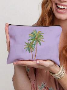 Borsa cosmetica riutilizzabile con stampa di palme di cocco, leggera, con cerniera per il trucco e gli accessori da toeletta, pratica pochette portamonete, borsa da toeletta con stampa di gelsi, accessorio da viaggio, adatta per lo shopping, regalo ideale per Pasqua, Festa della Mamma, Festa dell'Indipendenza, Matrimonio, Laurea - Multicolore - Visualizzare 14