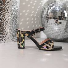 1双方头粗跟凉拖鞋，时尚百搭性感高跟凉鞋，女士夏季款 - 黑色 - 查看 8