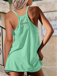 Women's Summer Mini Dress Casual Workout Tennis Dress With Shorts Sleeveless Althletic Dresses - 薄荷綠 - 查看 4