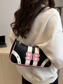 New Fashionable Versatile Textured Chain Shoulder Bag, Underarm Handbag For Women - Black - View 2