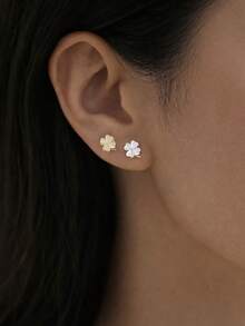 1 đôi bông tai hình cỏ bốn lá bằng bạc sterling 925, quà tặng trang sức ngày lễ Thánh Patrick, màu xanh lá cây. - bông tai đơn - Xem 8