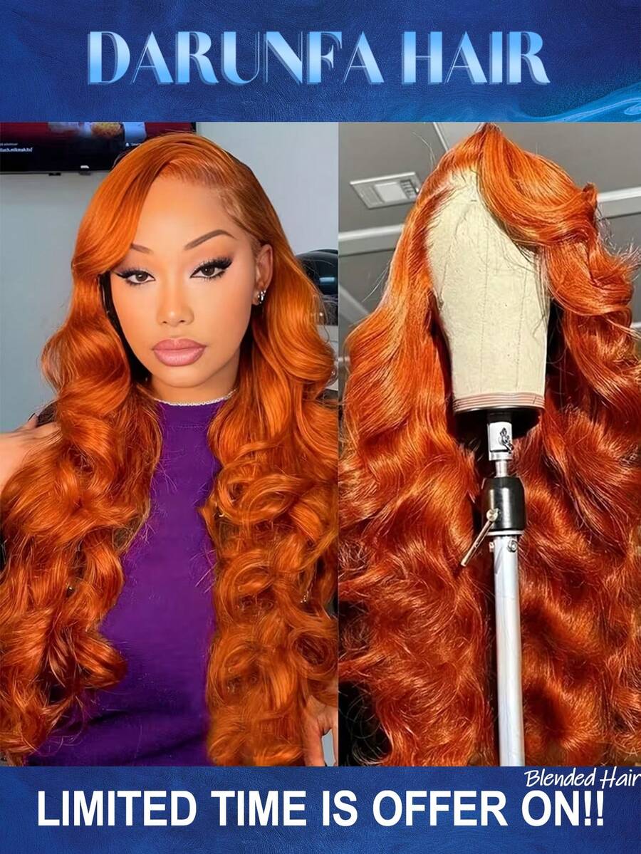 34 Inch 200% Density Glueless Wigs Blended Human Hair Pre Plucked #350 Ginger Orange 13x4 HD Lace Wigs Body Wave Lace Front Wigs Human Hair For Women - S350 - View 1