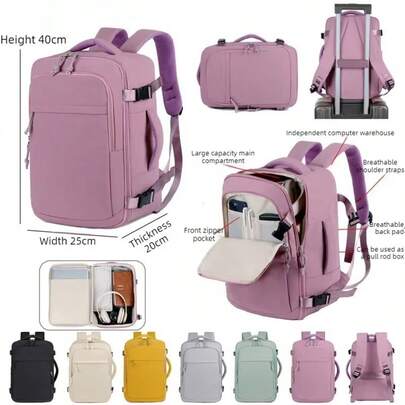 Ryanair Carry-On Bag - 40 X 20 X 25 Cm (15.75 X 7.87 X 9.84 Inches) Bestselling Large Capacity Travel Backpack, WIZZ Airlines, Airline Standard Compliant Backpack, Unisex, Commuter/Casual Backpack, Multi-Compartment Backpack, Laptop Bag, Backpack With Release Buckle, Functional Laptop Backpack, Travel, Anti-Theft, Slim And Durable Laptop Bag, College Laptop Bag, Suitable For Men And Women, Holds 15.6-Inch Laptop