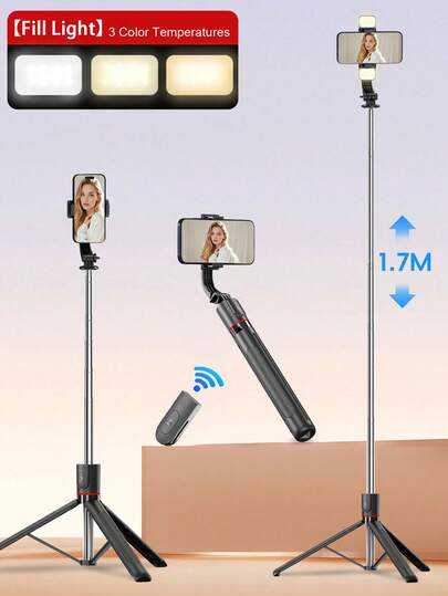 1.7m Extendable Selfie Stick With Phone Holder, Tripod And Wireless Remote, 360° Rotation, Compatible With IPhone And Android Phones, Suitable For Live Streaming, Video Recording, Family Gatherings, Christmas Parties, Handheld Selfies, Outdoor Activities, Summer Vacation, Interviews, Travel And Tripod Photography