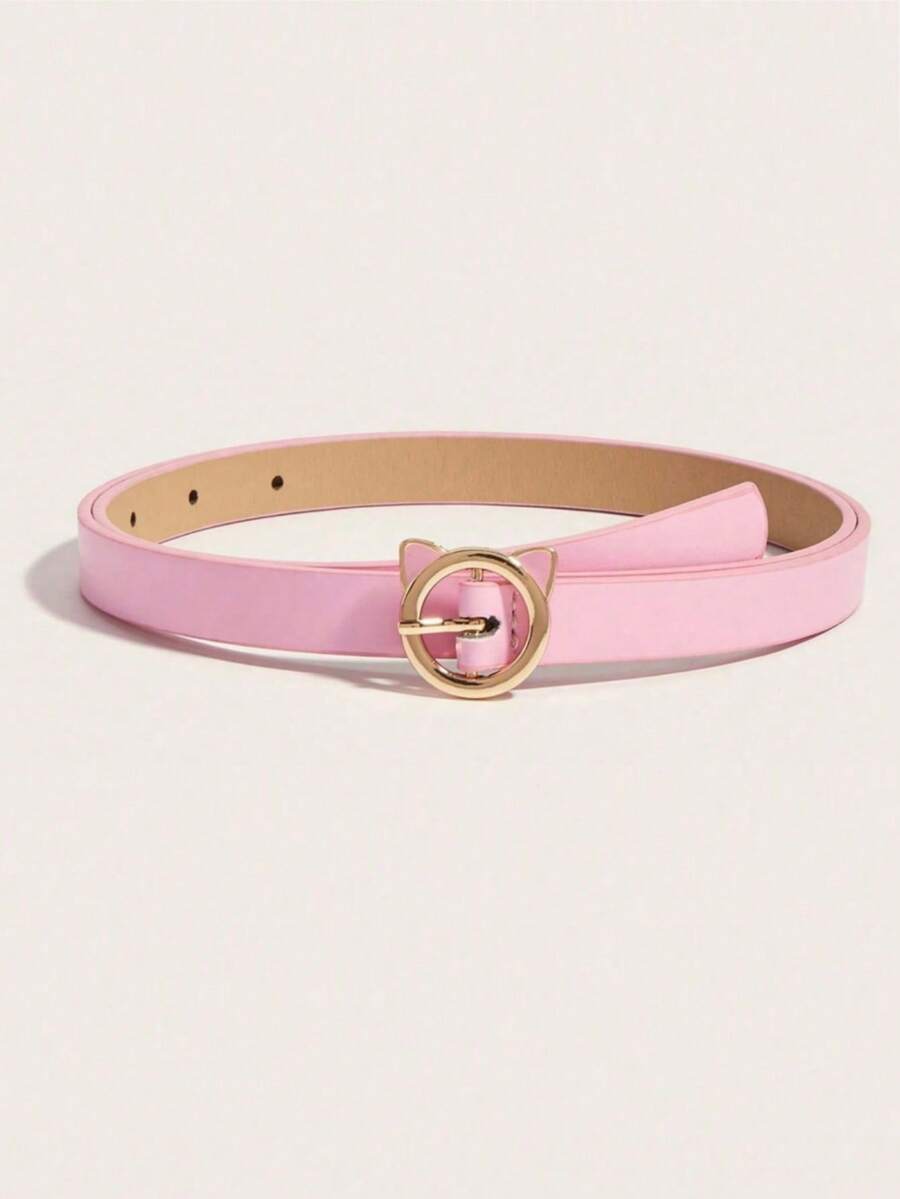 儿童腰带一条，可爱猫咪图案细腰带，适合搭配裙子、裤子、毛衣，适合派对、上学、日常穿着，粉色 - 粉色 - 查看 1