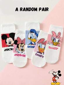 Disney 5双装女士短袜礼品套装，夏季袜子，印有米奇、米妮、唐老鸭、黛丝卡通图案，舒适透气，时尚新颖袜子 - 彩色 - 查看 12
