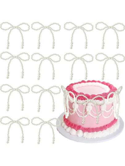12 st pärlrosett-tårtdekorationer, fjärilspärl-tårtdekorationer, lämpliga för fjäriltema-födelsedagsfestdekorationer, bröllop, babyshower-fest-tårtdekorationer