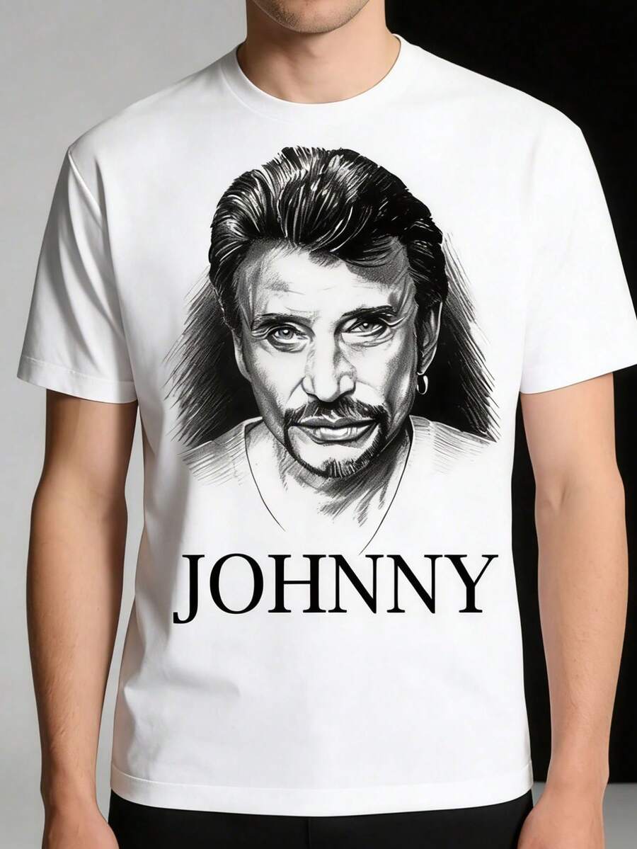 T-shirt stampata JOHNNY: maglietta a maniche corte con testo commemorativo, girocollo traspirante e vestibilità comoda. Ideale per occasioni sociali e come regalo per gli amanti dell'abbigliamento casual. - Bianco - Visualizzare 1