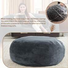 4FT Large Bean Bag For Adults, Giant Bean Bag With Velvet Cover, Memory Foam Bean Bag, Fluffy Bean Bag For Living Room And Bedroom - 深灰色 - 查看 6