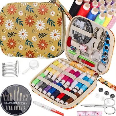 Arts Craft Printing Sewing Kit Pattern Sewing Set Professional Travel Sewing Supplies With 18 Colors Sewing Thread, Basic Sewing Accessory For Emergency, Home