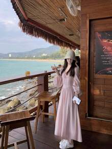 Women Long Dresses - Pink - View 9