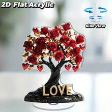 2D立体情人节浪漫水晶摆件，2D阳光心形图案，现代花卉亚克力桌面装饰，适用于卧室、办公室 - 彩色 - 查看 6