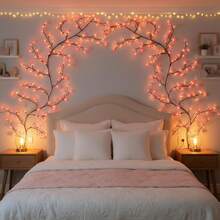 96 lampek LED z motywem winorośli wiśniowej, giętkie lampki z motywem winorośli Sakura, lampki LED na gałęziach, 8 trybów migania, zasilanie przez USB, oświetlenie dekoracyjne do wnętrz, odpowiednie do sypialni, salonu, na ścianę, na imprezę i festiwal - 1 - Zobacz 3
