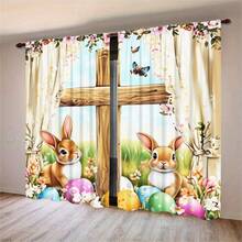 2PCS Cute Easter Bunny And Egg Print Light Sheer Curtains, Semi-Sheer For Privacy Protection. Easy Rod Pocket Installation, Quick-Dry, Fade-Resistant After Washing, Lightweight And Washable. Ideal For Home, Room And Kitchen Decor & Space Dividers. - Multicolor - View 16