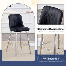 Taburetes de bar - Negro + Plata + Metal + Cuero PU + Juego de 2 - Ver 6