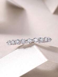 925 Sterling Silver Moissanite Ring, Hypoallergenic, Engagement/Wedding Ring, Minimalist Niche Design, Versatile Daily Wear, Wedding/Anniversary/Birthday Gift, Comes With Gift Box And Certificate - Silver - View 7