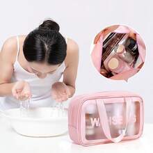 1/3pcs Fashion PU Transparent Toiletry Bag, With Handheld Grooming Organizer, Zipper Closure Cosmetic Pouch, Ideal For Daily Use, Outdoor Travel, Swimming, Fitness, Travel Accessories, Bathroom Supplies, Makeup Lovers, Perfect Gift For Valentine's Day/Mother's Day (Pink) - Multicolor - View 15