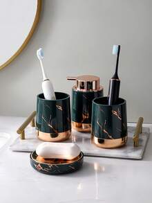 4pcs Marble Bathroom Liquid Soap Dispenser Bottles, Gold Soap Pump, Ceramic Kitchen Hand Wash Liquid Bottles With Marble Texture, Soap Liquid Dispenser Pump Bottles - Marble Version - View 8