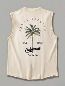 男士休闲椰子树字母印花背心 - 杏色 - 查看 5