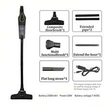 2026 Upgraded Cordless Vacuum Cleaner: Rechargeable, Powerful Suction, ABS Body, Multiple Accessories, Suitable For Indoor & Outdoor Cleaning, Rechargeable Lithium Battery, Lightweight & Portable, Handheld Electric Broom, 2000mAh, 7.4V. - Long - Black - View 8