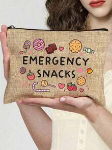 Emergency Snacks Letter Printed Storage Bag, Christmas Gift For Mom, Teacher, Friend, Nurse, Cosmetic Bag, Gift Bag For Female Friends, Travel Souvenirs, Birthday, Women'S Day, Party, Bridesmaid Cosmetic Storage Bag, Toiletry Bag, Storage Bag, Cosmetic Bag, Cosmetic Storage Bag, Makeup Tools, Travel Gift Makeup Bag Makeup Bags Makeup Organizer Make Up Organizer Makeup Storage - Multicolor - View 15