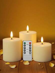 This 3-Pack Of Acrylic Flameless Column Candles Is Battery Powered And Creates A Romantic Atmosphere. It Includes A Remote Control Timer And Is A Flameless Electronic LED Candle Suitable For Weddings, Proposals, Valentine's Day, Company Parties, Home Décor, And Other Occasions. - Off White - View 2