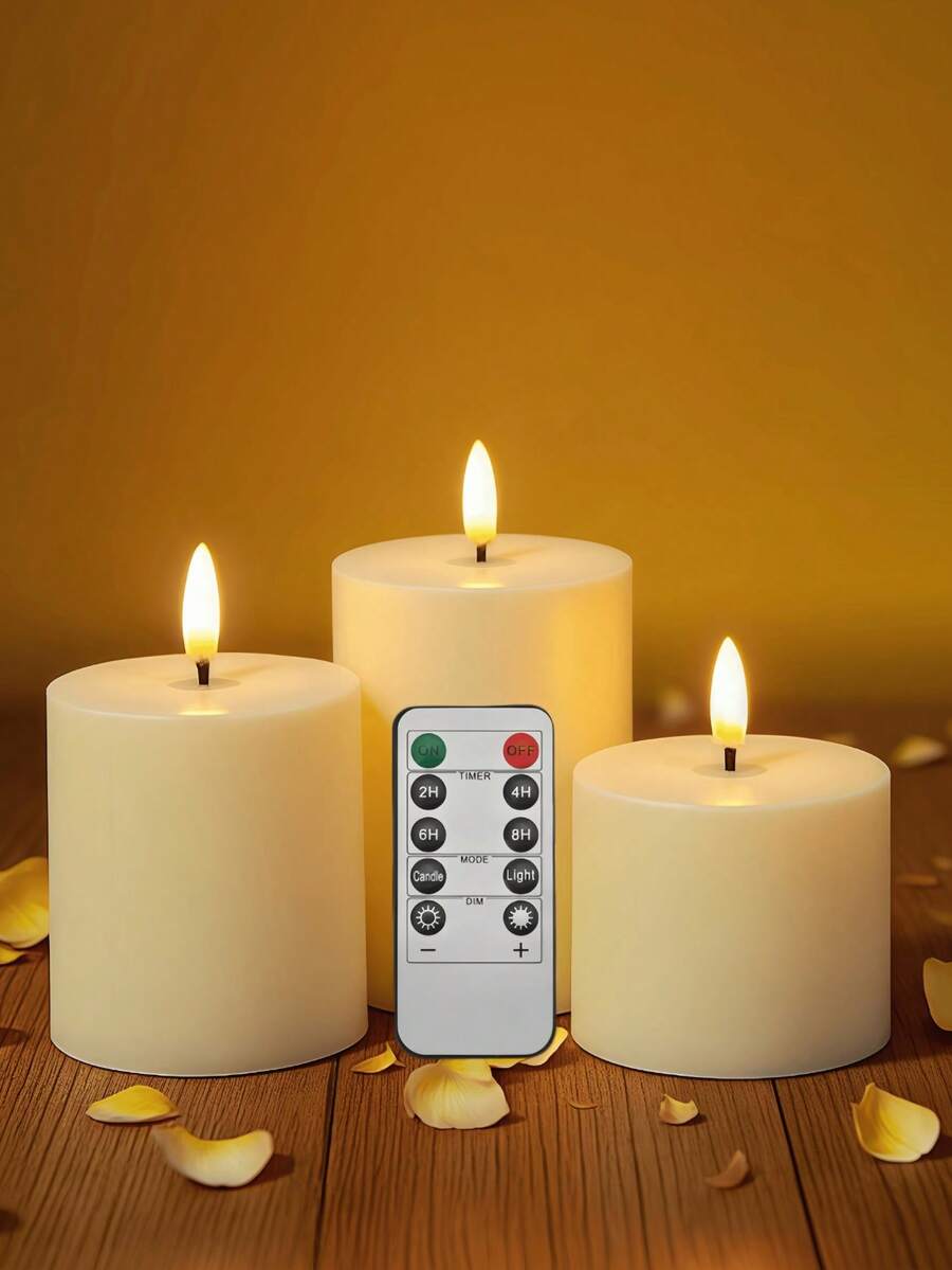 This 3-Pack Of Acrylic Flameless Column Candles Is Battery Powered And Creates A Romantic Atmosphere. It Includes A Remote Control Timer And Is A Flameless Electronic LED Candle Suitable For Weddings, Proposals, Valentine's Day, Company Parties, Home Décor, And Other Occasions.