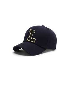 1顶时尚儿童嘻哈帽，A-Z字母刺绣棒球帽，男女童可调节后扣帽，户外休闲遮阳帽，骨白色，8-16岁 - 藏蓝色 - 查看 8