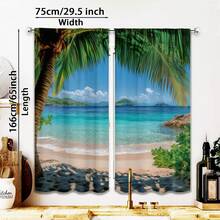 2 tấm rèm cửa họa tiết bãi biển nhiệt đới, chất liệu polyester 120g, kiểu may túi luồn thanh treo, in chuyển nhiệt họa tiết mùa xuân, bán trong suốt, theo mùa, rèm trang trí cho phòng khách, phòng ngủ, kiểu xếp ly trên, có thể giặt máy. - Nhiều màu - Xem 19