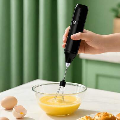 三速 300mAh 可充电自动手持奶泡器，电动奶泡机，不锈钢饮品搅拌棒，适用于咖啡、拿铁、卡布奇诺、星冰乐、抹茶、热巧克力等，学生必备