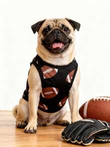 LUCKIE LABO 2 piezas Chaleco con estampado de balón de temporada GAME DAY, adecuado para perros pequeños tipo Chihuahua, chaleco con forro transpirable para reducir el pelo, chaleco deportivo para interior/exterior para gatos y perros - Ver 2