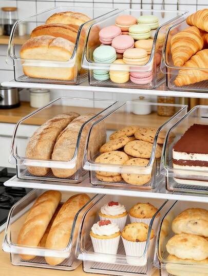 1 unidade/Recipiente de armazenamento transparente em PET, empilhável, organizador de cozinha com escorredor - Recipiente multiuso para pão, massas, bolos, frutas, legumes, lanches e ovos | Ideal para cozinha, restaurante, padaria e casa