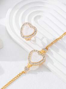 1 Set Elegant & Versatile Heart-Shaped Bracelet & Ring Jewelry Set, Suitable For Gifts, Parties, Dates, And Outfits - White - View 3