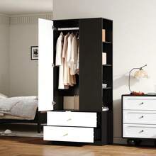 Bedroom Armoires - White+Black + Particle Board - View 12