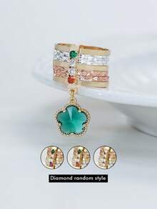 1pc Tri-Color Charming Five-Leaf Clover Pendant Ring With 7 Circulars Hyperbole Ring Suitable For Teenager Daily And Holiday Wear Party Accessory - Five-leaf Clover Seven-day Ring - View 5