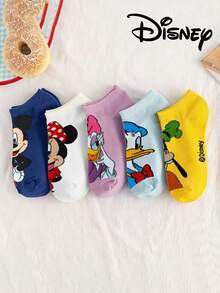 Disney 5双装女士短袜，礼品装，夏季袜子，卡通图案袜子，印有米奇、米妮、唐老鸭、黛丝等图案，舒适透气，时尚新颖袜子 - 彩色 - 查看 9