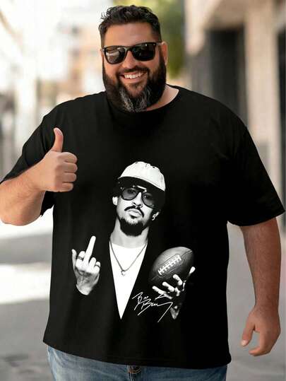 AnChiStreetwear - Camiseta gráfica de moda masculina de talla grande de hip hop y músico con impresiones de fútbol y gestos callejeros, adecuada para uso en la calle, al aire para ir casual