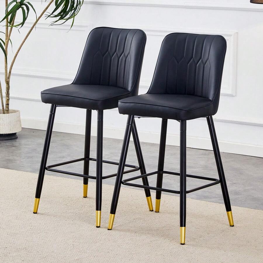Barstools - ブラック + メタル + PUレザー + 2個セット - チェックする 1