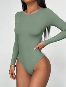 PRETTYGARDEN Women Spring Bodysuits For Long Sleeve Shirts Fitted Basic Ribbed Layering Bodys Tops Fall Fashion Winter Clothes Vacation Rompers Outfits For Women - Gray Green - View 4