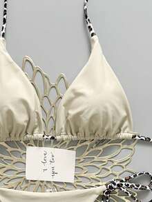 2pcs Casual Cute Elegant Sexy Bohemian Floral Tie-Up Braided Bikini Swimsuit, Beach Vacation, Spring/Summer - Black - View 5