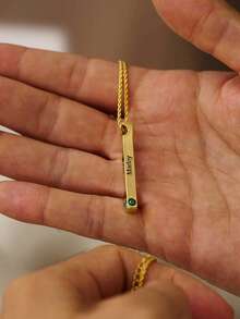 Men's Necklace, Custom Engraved Name Birthstone Necklace, Birhday Gift, Anniversary Family Necklace, Dad Gift, Mothers Day Gift For Him - Gold - View 5