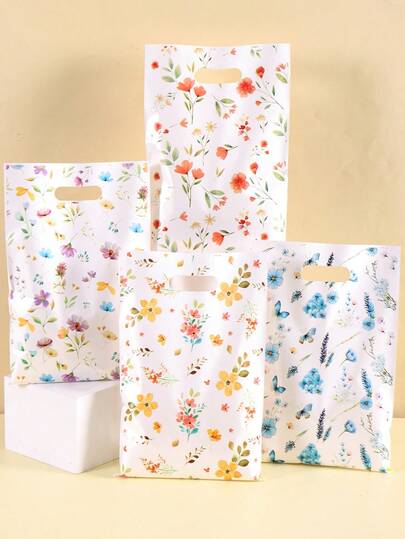 10/20/50pcs Wildflowers Mixed Style Gift Bags, Flower Pattern Plastic Gift Packaging Bags For Wedding, Bridal Shower, Babe Shower, Anniversary, Birthday Party Supplies, Spring Summer Holiday Tote Bags, Kitchen Accessories, Small Business Supplies, Retail Shopping Bags