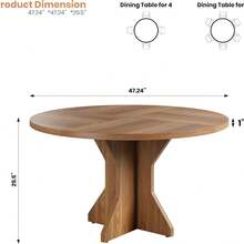 Mesa de comedor redonda ancha de 47in para 4-6, mesa de comedor de cocina con base de pedestal resistente, pequeños espacios muebles de comedor para sala de estar, cocina, apartamento - Marrón - Ver 2