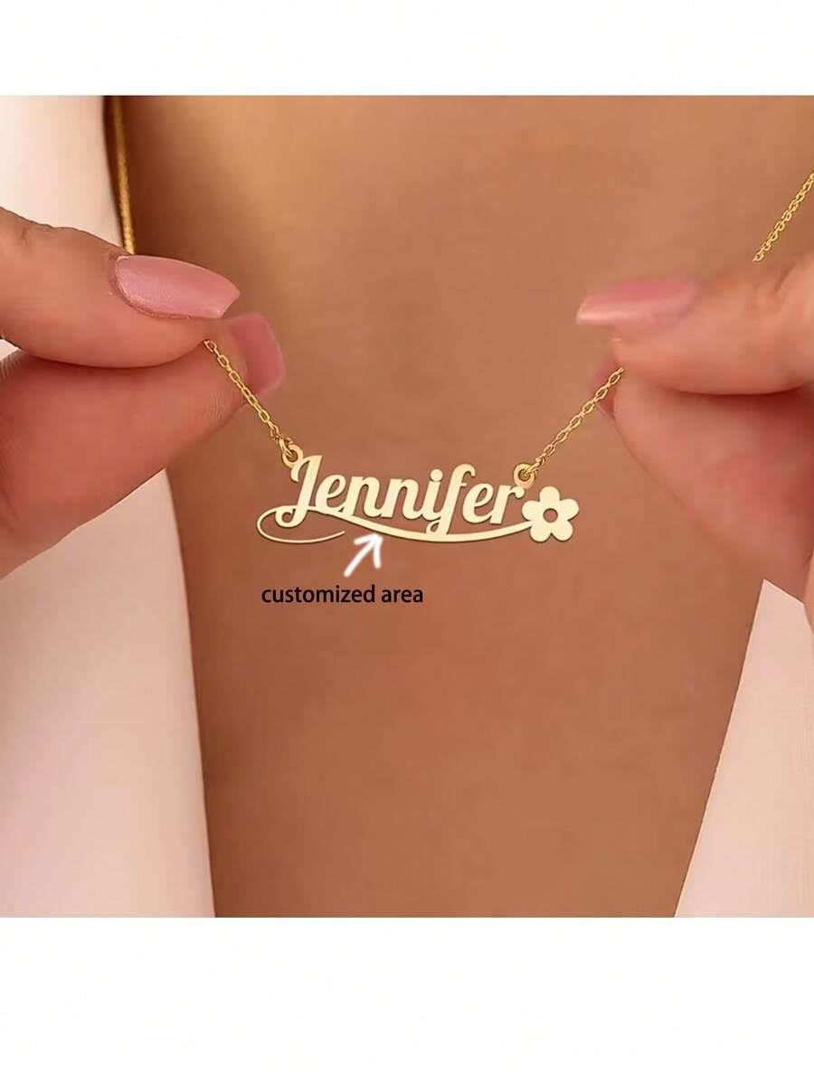 1 Peça Colar de Aço Inoxidável Dourado Personalizado Elegante - 5 Opções de Fonte para Personalização, Adequado para Dia das Mães, Dia dos Namorados, Aniversários, Casamentos e Cerimônias de Formatura - Presente Único para Ela - Estilo sete - Visão 1