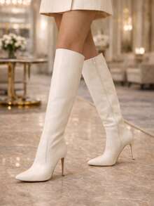 Women's High Heel Boot, 11cm Stiletto Heel, Pointed Toe, Long Shaft, Comfortable - PROMOTION - trắng - Xem 2