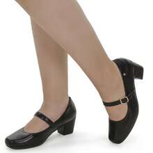 Loris Shoes Oficial Women's Retro Shoe, Mary Jane Style, Low Block Heel, Comfortable Patent Leather, 6484 - 合成黑 - 查看 6