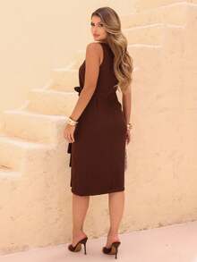 Dress With A Sophisticated Drape And A Front Knot. - Rust Brown - View 2