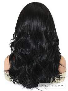 22 Inch Black Curly Wig With Bangs, Women's Synthetic Fiber Wavy Wig, Heat Resistant For Daily Wear And Parties - Black - View 7