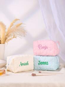 1pc Custom Name Embroider Cosmetic Bag Embroidered Name Toiletry Bag Light Convenient Large Capacity Toiletry Pouch Versatile Embroidery Customization Personalized Makeup Bag Custom Sanitary Napkin Storage Bag Travel Makeup Bag Embroidered Makeup Organizer Pouch Monogrammed Toiletry Bag Bridal Bridemaids Gift - Multicolor - View 6