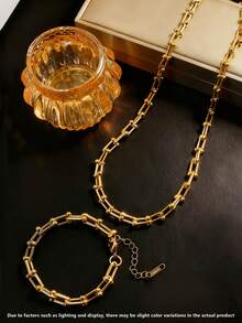 1 件可调节不锈钢 U 型马蹄链手链/项链，男女通用 - 金黃色 - 查看 4